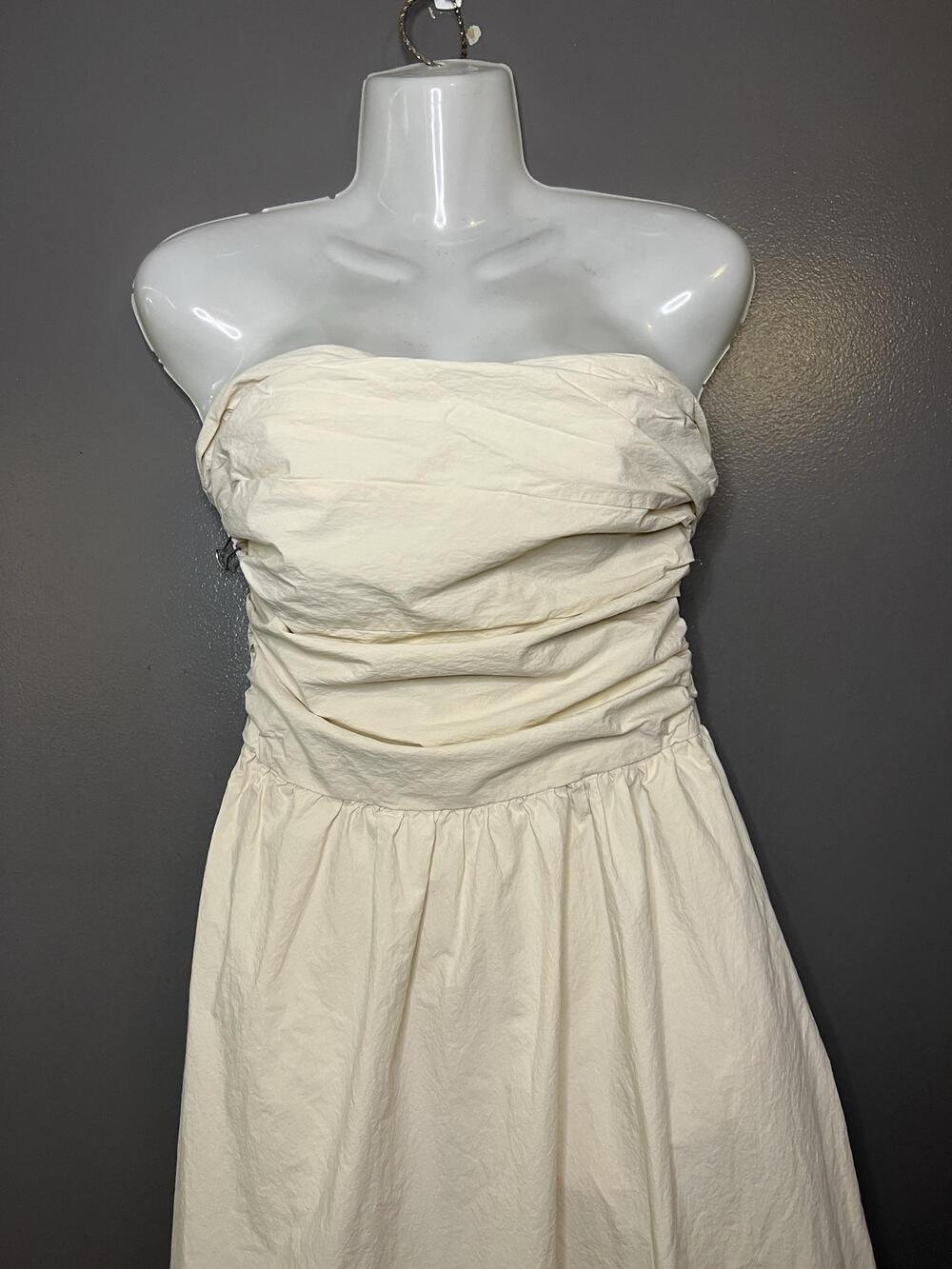 YFB Dress Womens Medium White Strapless Ruched Cotton Maxi Sundress Boho Summer